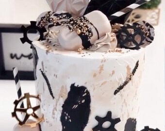 Adornos para tartas de manitas • Adornos para tartas de engranajes • Decoración de tartas masculina • Adorno para tarta de mecánico