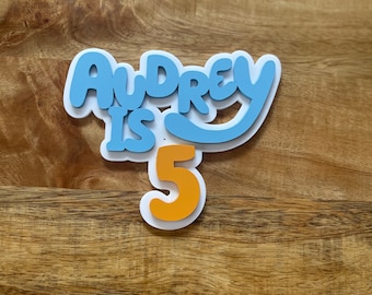 Bluey Cake Topper | Bluey Birthday party | Bluey personalized cake charm | Bluey cake topper girl