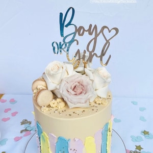 Gender reveal Cake topper, Boy or Girl cake topper, He or she cake topper, Gender reveal party decor, Baby cake topper