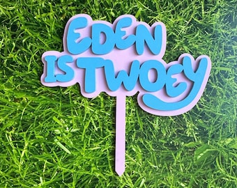 Blue Birthday Cake Topper: Personalized Acrylic Party Charm Twoey Any age Kids 2nd Birthday Twoey Acrylic Cake Topper