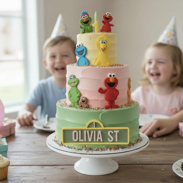 Personalized street sign cake charm for kids party, toddler birthday, children cake decor
