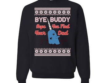 Ugly Christmas Sweater Narwhal Hope You Find Your Dad Mens Crew Neck