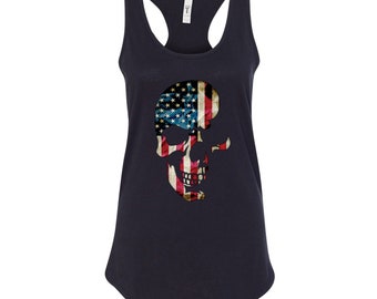 Wild custom apparel stripes and stars patriotic skull americana/american pride graphic womens tank top