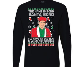 T-shirt manches longues Santa Bond secoué, pas agité, Noël laid