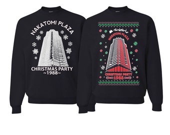 Ugly Christmas Sweater Nakatomi Plaza Christmas Party 1988 Mens Crew Neck