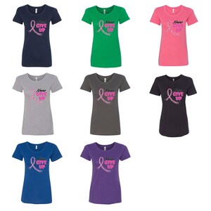 Never give up fight cancer breast cancer awareness graphic  womens t-shirts fit