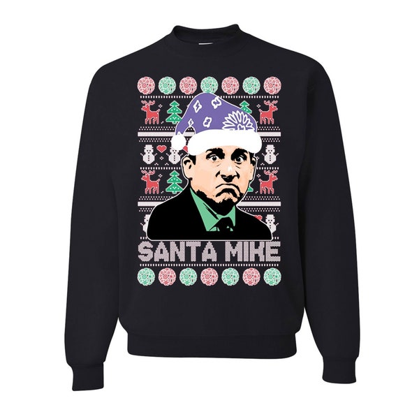 Ugly Christmas Sweater Santa Mike Michael Scott The OfficeMens Crew Neck