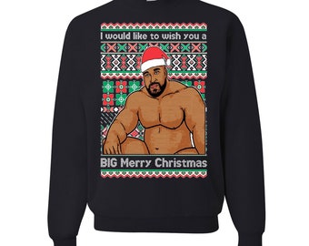 Ugly Christmas Sweater Barry Wood Meme Wish You A Big Merry Christmas Mens Crew Neck