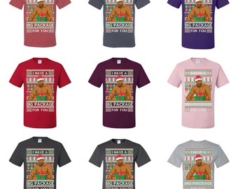 Ugly Christmas I have a Big package Meme Barry Wood Ugly Christmas Mens T-shirts