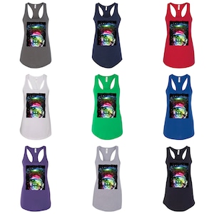 Astronaut lunar cat trippy neon space cat lover graphic womens tank top