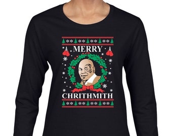 Ugly Christmas Sweater Mike Tyson Ugly Christmas Sweater Unisex Crewneck SweatertWomens Long Sleeves