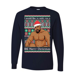 Ugly Christmas Sweater Wood Meme Wish You A Big Merry Christmas Mens Long Sleeves