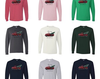Ugly Christmas Merry Believe Christmas Red Pick up Truck Christmas Mens Manches longues