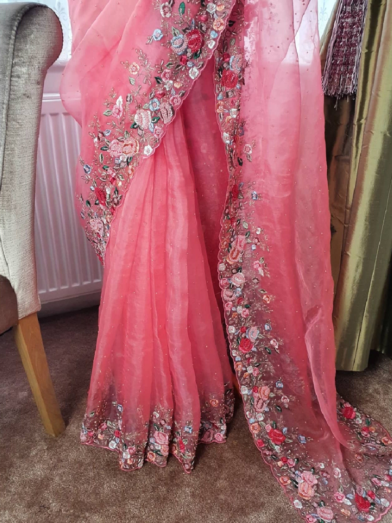 Hand Embroidered organza saree Etsy