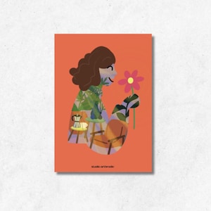 Femme et fleur - Home sweet home - Carte postale