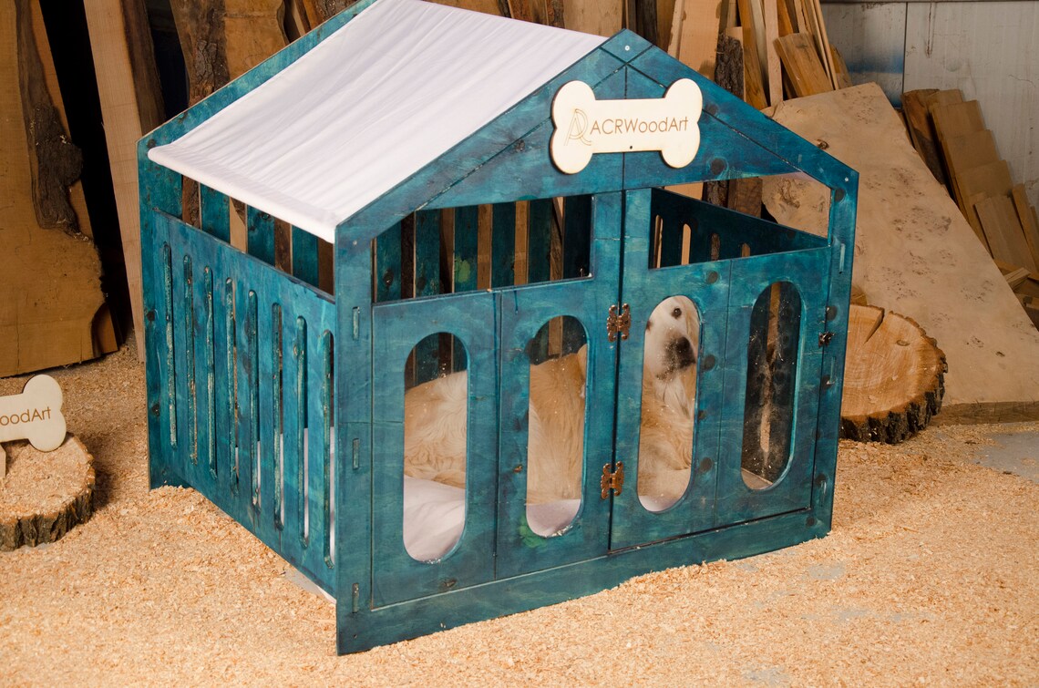 Modern Blue Dog House Wooden Pet House Dog Kennel Dog Etsy