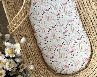 Poppy floral moses basket fitted sheet for baby, Floral newborn bassinet sheet, Poppy moses basket sheet for baby shower gift girl,