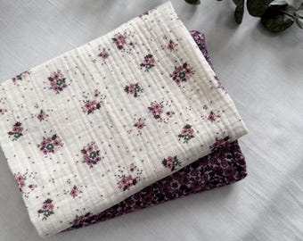 Floral Muslin Baby Burp Cloths, Handmade Cotton Newborn Muslin Set of 2