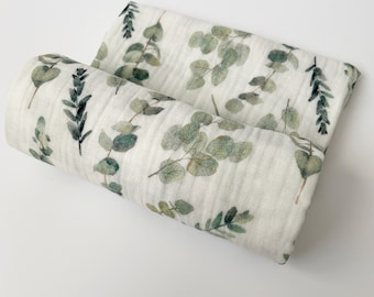 Eucalyptus baby muslin square - Large sage leaf baby muslin - Green floral leaf muslin cloth - Eucalyptus leaf baby burp cloth -Baby muslin