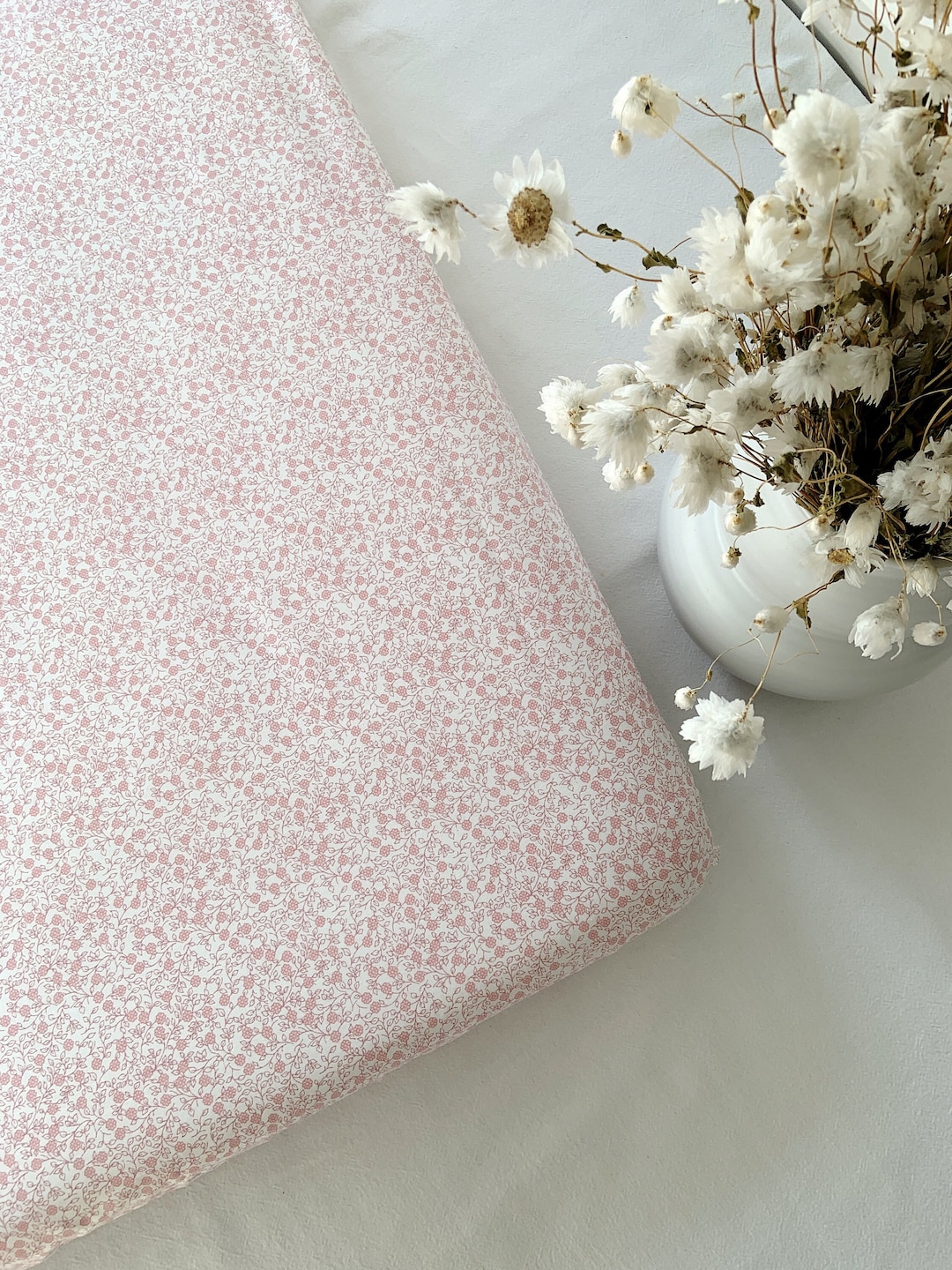 Pink Ditsy Floral Print Cot and Cot Bed Fitted Sheet for Girl, Pink