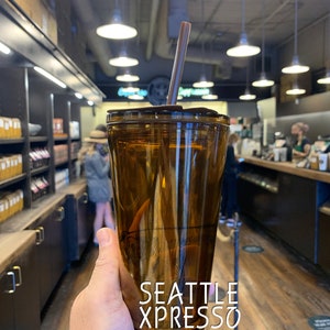 The First Starbucks Pike Place Amber Rachel the Pig Plastic Cold Cup 16 oz
