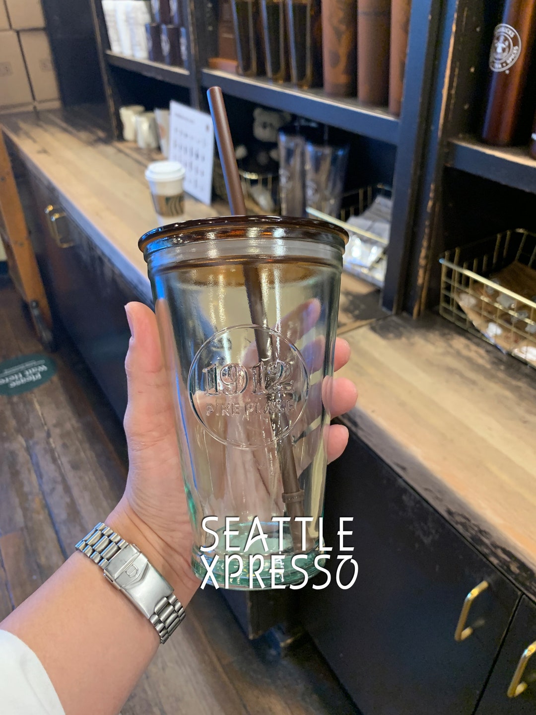 🤎NEW🤎Starbucks First Store Recycled Pike Place Glass Cold Cup