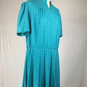 EU46 UK18 Vintage Teal Blue Green 1980s Polka Dot Dress Size