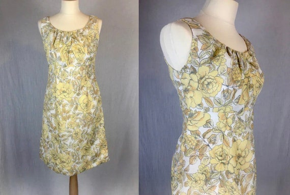 EU38 UK10 Vintage 1960s Alice Edwards Yellow Rose… - image 1