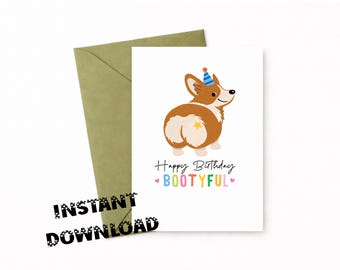 Corgi Booty Birthday Card | "Happy Birthday Bootyful" Greeting