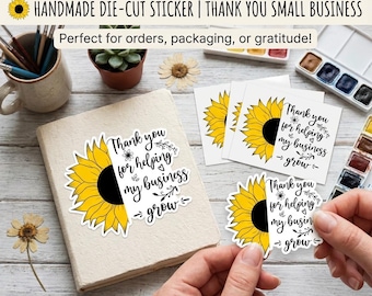 Handmade Sunflower Thank You Sticker | Small Business Packaging Decal
