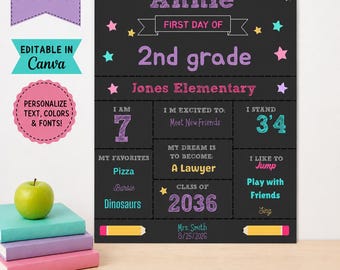First Day of School Sign | Canva Template | Back to School Photo Sign | Printable First Day Chalkboard | Digital Download