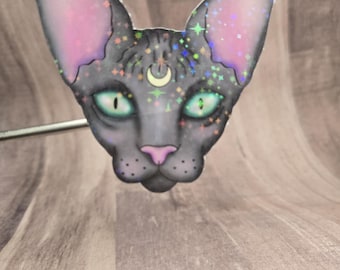 Mystic Galaxy Cat Sticker, Holographic Vinyl (3x3)