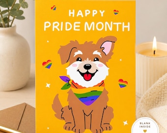 Happy Pride Month Dog Card | Rainbow Bandana Puppy Greeting (5" x 7")