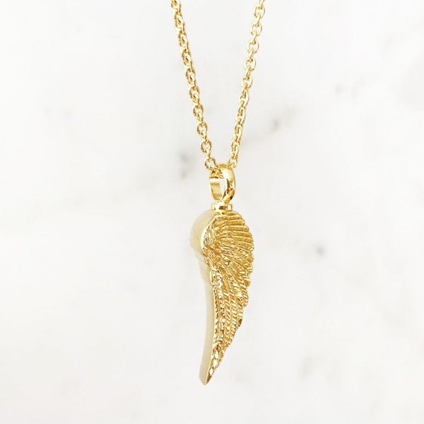 18K Gold Plated Angel Wing, Cremation Jewelry,  Necklace for Ashes, ashes necklace, AshesJewellery, Gold ashes necklaces, jewellery ashes