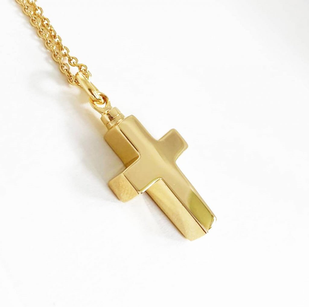 18K Plated Gold Cross Cremation Necklace Gold Cross Keepsake Etsy UK