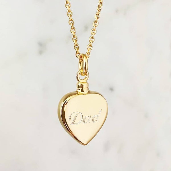 18K Gold Plated Heart Ashes Necklace, Pets Ashes, memorial pendant, Ashes Jewellery. Cremation necklaces, jewellery for ashes, ashes chain