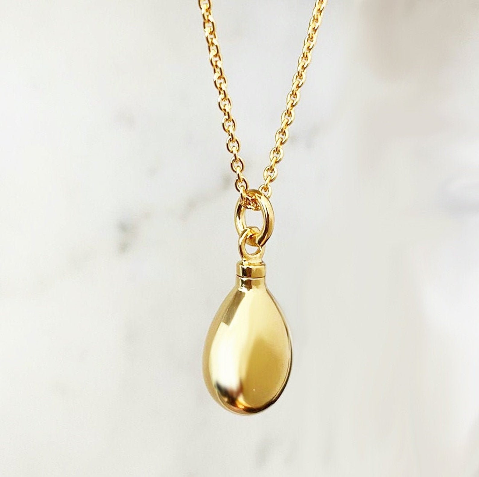 18K Plated Gold Teardrop Necklace for Ashes Teardrop Ashes Etsy