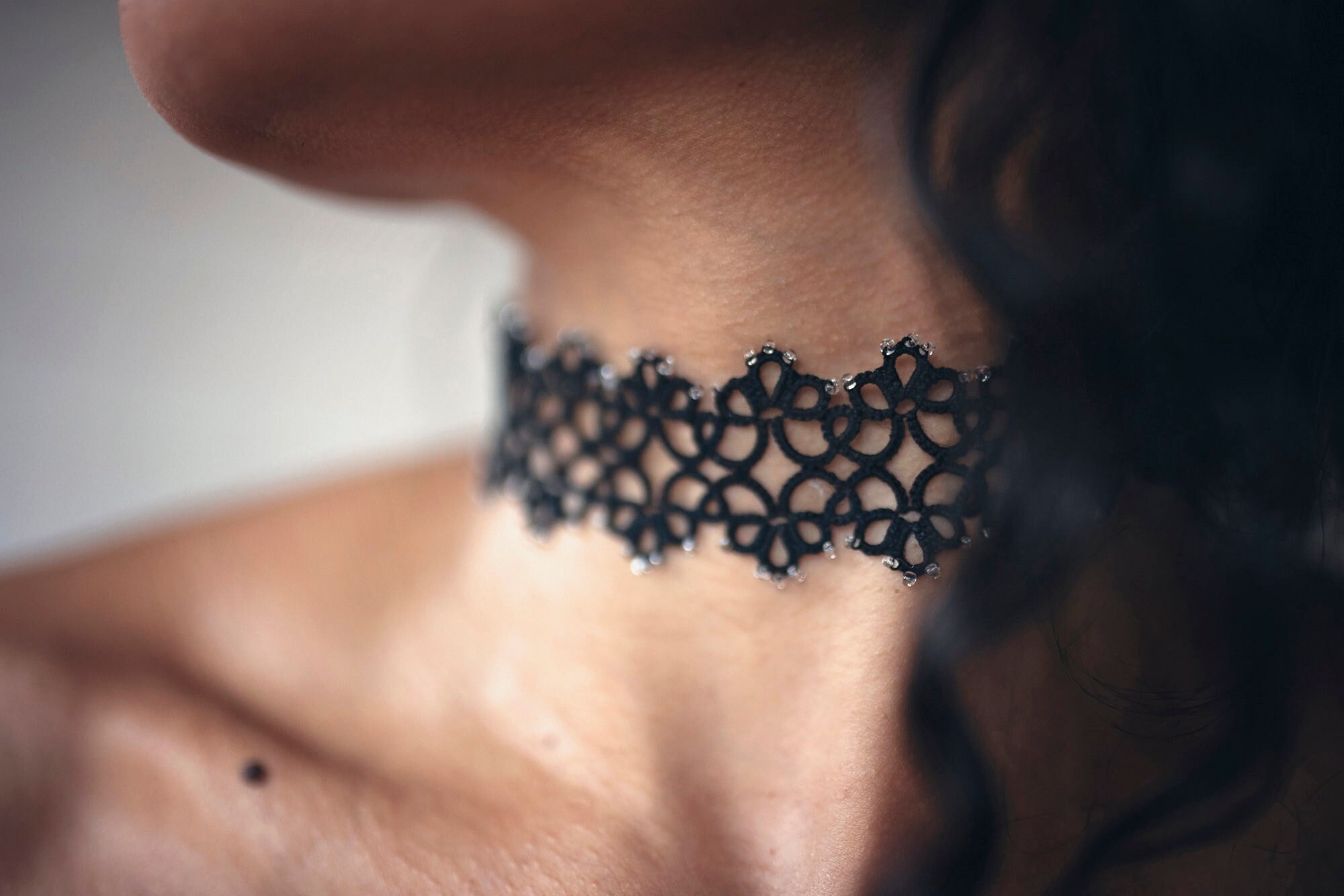 Handmade Black Lace Choker – Tatted Victorian Beaded Gothic Necklace ...