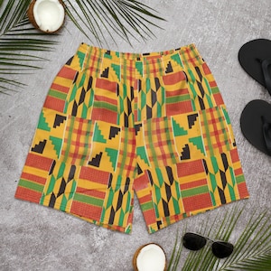 Kente Print Men&#39;s Athletic Long Shorts