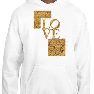 Sudadera unisex con estampado kente Love Africa (blanca)