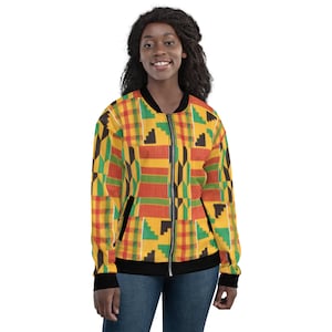 African Kente Print Unisex Bomber Jacket, Colorful Jacket, Casual Jacket, Designer Streetwear
