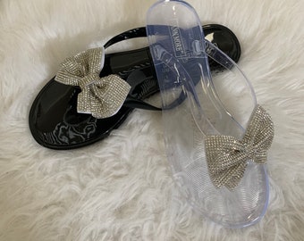 Rhinestone bow flip flop