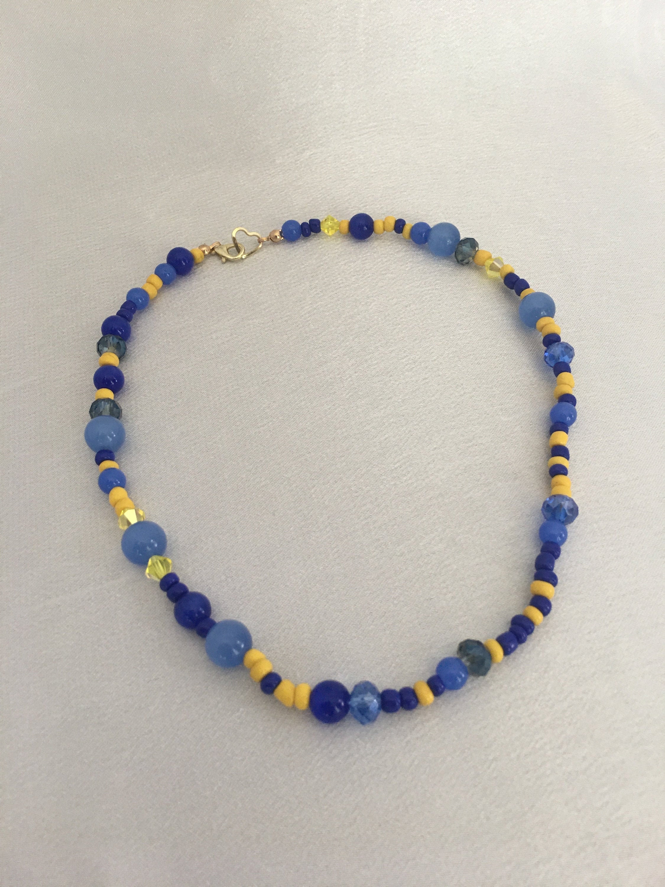 Blue and Yellow Beaded Necklace Etsy