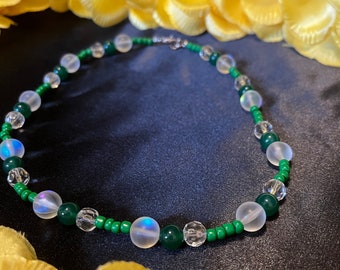 Green and White Beaded Necklace