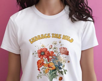 Wildblumen T-Shirt Boho Floral Grafik T-Shirt, Cottagecore Ästhetik Shirt, Natur Liebhaber Geschenk, Vintage Botanisches T-Shirt, Outdoorsy Abenteuer