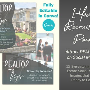 Editable in Canva! 1-Year New Agent Recruiting Pack for Real Estate
