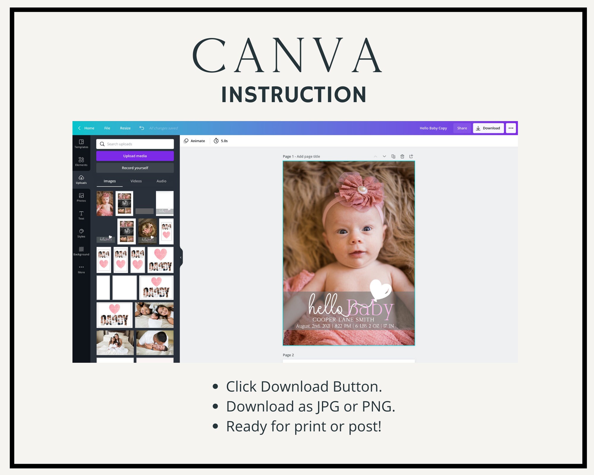 Newborn Announcement Card Birth Announcements New Baby Canva Etsy UK