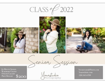 Senior Session Template, Digital Download, Graduation Session, Photography Template, Photography Ad, Photoshop Template, PSD File