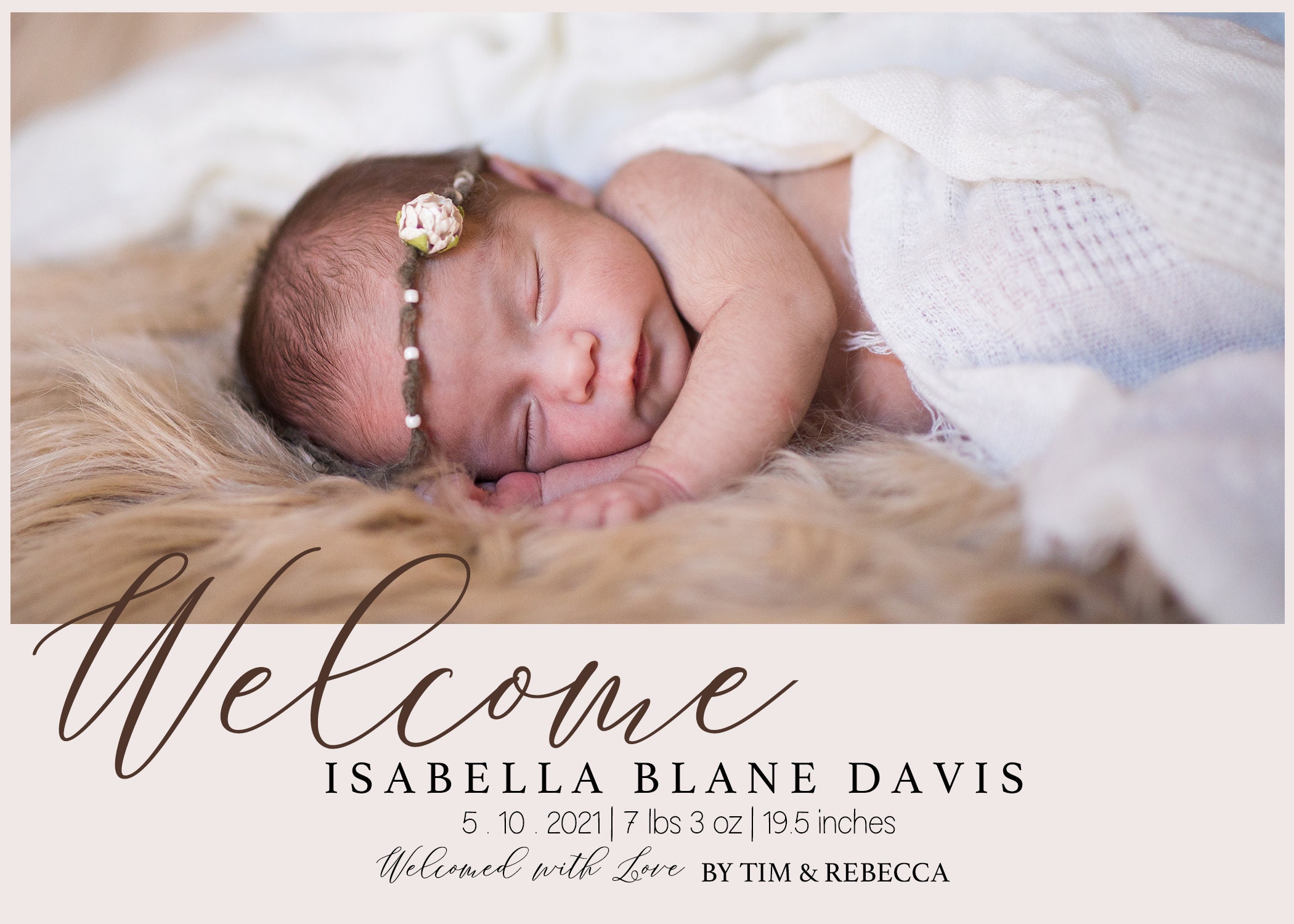 Newborn Baby Announcement Card, Digital Download, Neutral Birth