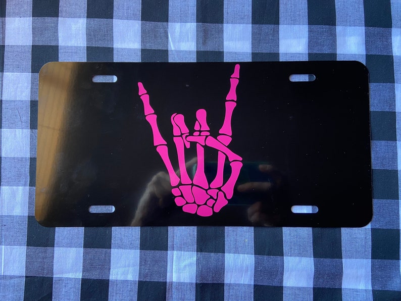 Rock on Skeleton Hand Front License Plate Vanity Plate Car - Etsy